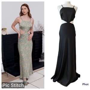 Fame and Partners MSRP $335 Black Gown The Romona Dress Cut Out Gown